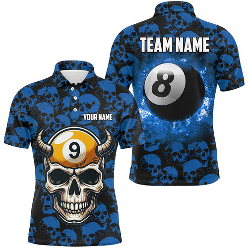 Personalized Billiard Jersey 8 & 9 Ball Custom Funny Skull Pattern Billiard Shirts For Men |Blue TDM2371