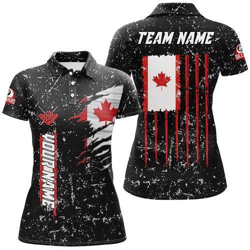 Vintage Canada Flag Custom Black Grunge Billiard Shirts For Women, Patriotic Gifts For Pool Lover TDM2372