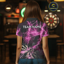 Load image into Gallery viewer, Thunder Lightning Pink Darts Shirt With Pocket For Women Custom Dart Jerseys TDM4696