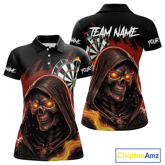 Personalized Red Grim Reaper Fire Dart Shirts For Women Custom Skull Dart Jersey Polo & 1/4 Zip TDM4891