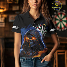 Load image into Gallery viewer, Personalized Blue Death Skeleton Fire Dart Shirts For Women Custom Skull Dart Jersey Polo &amp; 1/4 Zip TDM4892