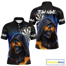 Load image into Gallery viewer, Personalized Blue Death Skeleton Fire Dart Shirts For Men Custom Skull Dart Jersey Polo &amp; 1/4 Zip TDM4892