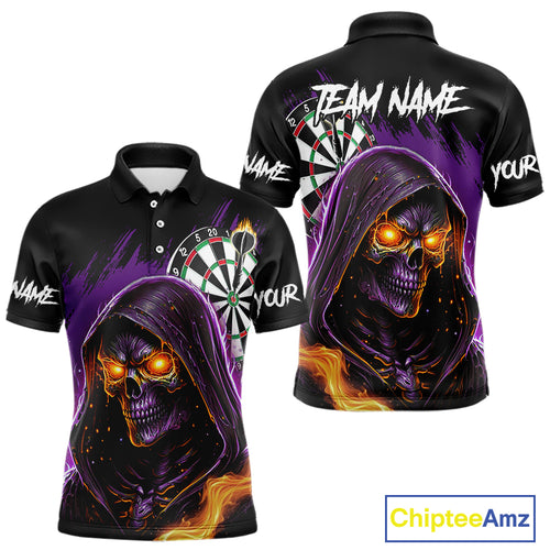 Personalized Purple Death Skeleton Fire Dart Shirt For Men Custom Skull Dart Jersey Polo & 1/4 Zip TDM4893