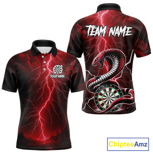 Red Lightning Thunder Cobra Darts Shirt For Men Custom Darts League Team Jersey Polo & 1/4 Zip TDM4894