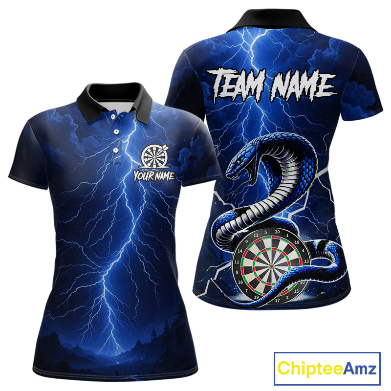Blue Lightning Thunder Cobra Darts Shirt For Women Custom Darts League Team Jersey Polo & 1/4 Zip TDM4895