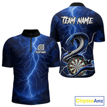 Load image into Gallery viewer, Blue Lightning Thunder Cobra Darts Shirt For Men Custom Darts League Team Jersey Polo &amp; 1/4 Zip TDM4895