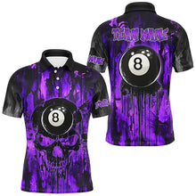 Load image into Gallery viewer, Personalized Black And Purple 8 Ball Melting Men Billiard Shirts, Grunge Skull Billiard Jerseys TDM2865