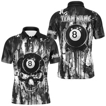 Load image into Gallery viewer, Personalized Black White 8 Ball Pool Melting Men Billiard Shirts, Grunge Skull Billiard Jerseys TDM2866