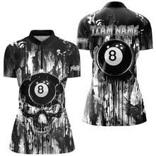 Load image into Gallery viewer, Personalized Black White 8 Ball Pool Melting Women Billiard Shirts, Grunge Skull Billiard Jerseys TDM2866