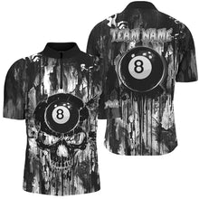 Load image into Gallery viewer, Personalized Black White 8 Ball Pool Melting Men Billiard Shirts, Grunge Skull Billiard Jerseys TDM2866