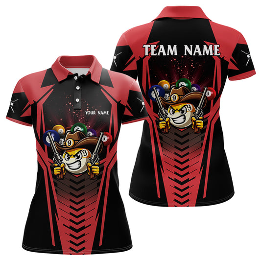 Personalized 9 Ball Cowboy Billiard Shirts For Women, Funny Billiard Shirts Billiard Jerseys |Red TDM3104