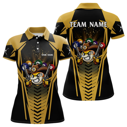 Personalized 9 Ball Cowboy Billiard Shirts For Women Funny Billiard Shirts Billiard Jerseys |Yellow TDM3105