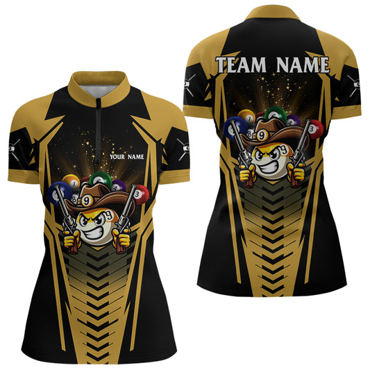 Personalized 9 Ball Cowboy Billiard Shirts For Women Funny Billiard Shirts Billiard Jerseys |Yellow TDM3105