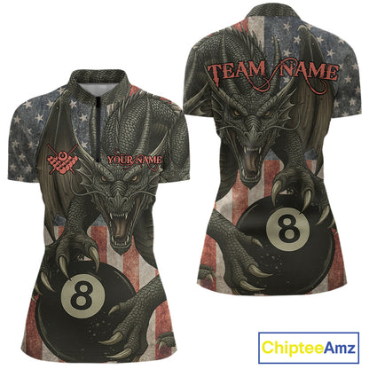 Personalized Vintage American Flag Dragon Billiard Shirt For Women, 8 Ball Pool Billiard Team Jerseys TDM5592