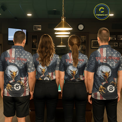 Personalized Vintage American Flag Eagle Billiard Shirt For Men, 8 Ball Pool Billiard Team Jerseys TDM5593