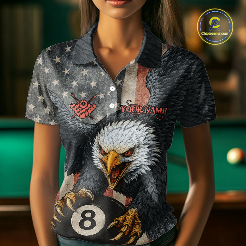 Personalized Vintage American Flag Eagle Billiard Shirt For Women, 8 Ball Pool Billiard Team Jerseys TDM5593