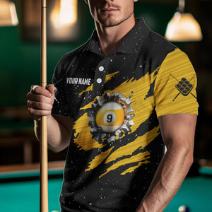 Yellow Black Grunge American Flag 9 Ball Pool Men Billiard Shirt Custom 9 Ball Billiard Team Jersey TDM3502