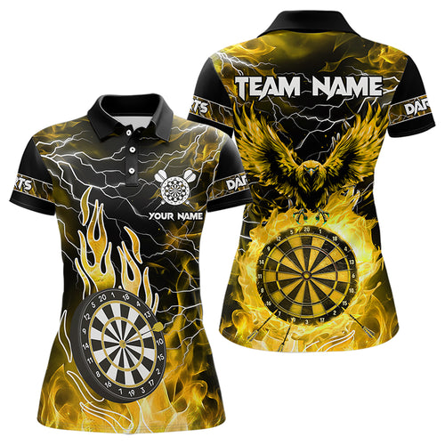 Yellow Dartboard Flame Custom Eagle Women Dart Shirts, Lightning Dart Jerseys TDM3508