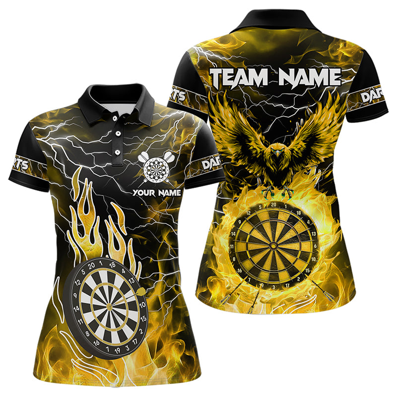 Yellow Dartboard Flame Custom Eagle Women Dart Shirts, Lightning Dart Jerseys TDM3508