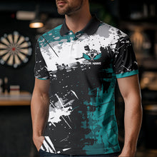 Load image into Gallery viewer, Grunge Turquoise Paint Splash Dart Polo &amp; Quarter Zip Custom Dart Shirts For Men Darts Jerseys TDM3509