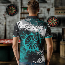 Load image into Gallery viewer, Grunge Turquoise Paint Splash Dart Polo &amp; Quarter Zip Custom Dart Shirts For Men Darts Jerseys TDM3509