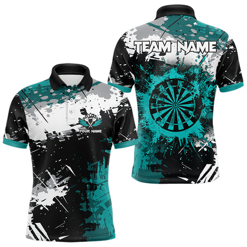 Grunge Turquoise Paint Splash Dart Polo & Quarter Zip Custom Dart Shirts For Men Darts Jerseys TDM3509