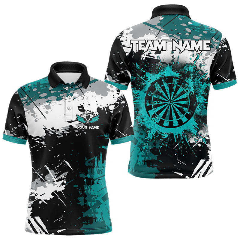 Grunge Turquoise Paint Splash Dart Polo & Quarter Zip Custom Dart Shirts For Men Darts Jerseys TDM3509