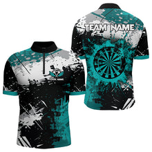 Load image into Gallery viewer, Grunge Turquoise Paint Splash Dart Polo &amp; Quarter Zip Custom Dart Shirts For Men Darts Jerseys TDM3509
