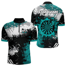 Load image into Gallery viewer, Grunge Turquoise Paint Splash Dart Polo &amp; Quarter Zip Custom Dart Shirts For Men Darts Jerseys TDM3509