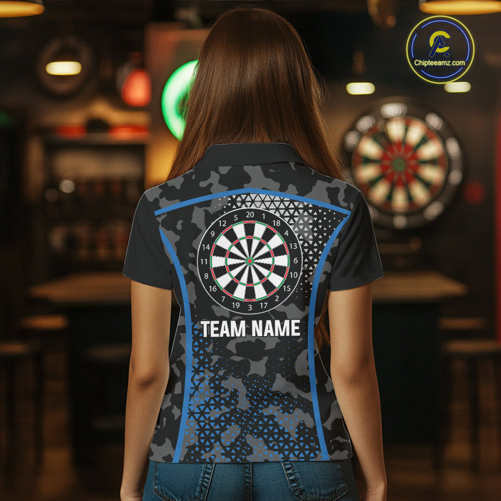 Black And Blue Camo Dart Shirt With Pocket Option For Women Custom Dart Jersey TDM5828