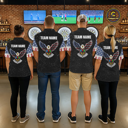 Personalized Grunge US Flag Eagle Darts Shirt For Men, Patriotic Darts Team Jersey Polo & 1/4 Zip TDM5831