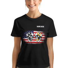 Load image into Gallery viewer, Funny Skull Billiard 8 Ball &amp; 9 Ball Pool T-Shirts Custom Grunge American Flag Billiard Shirts TDM3932