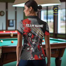 Load image into Gallery viewer, Custom Red Funny Cat Billiard Shirt For Women, Personalized 8 Ball Pool Team Jersey Polo &amp; 1/4 Zip TDM6441