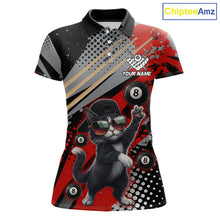 Load image into Gallery viewer, Custom Red Funny Cat Billiard Shirt For Women, Personalized 8 Ball Pool Team Jersey Polo &amp; 1/4 Zip TDM6441