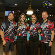Load image into Gallery viewer, Custom Red Funny Cat Billiard Shirt For Women, Personalized 8 Ball Pool Team Jersey Polo &amp; 1/4 Zip TDM6441