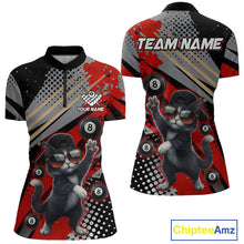 Load image into Gallery viewer, Custom Red Funny Cat Billiard Shirt For Women, Personalized 8 Ball Pool Team Jersey Polo &amp; 1/4 Zip TDM6441