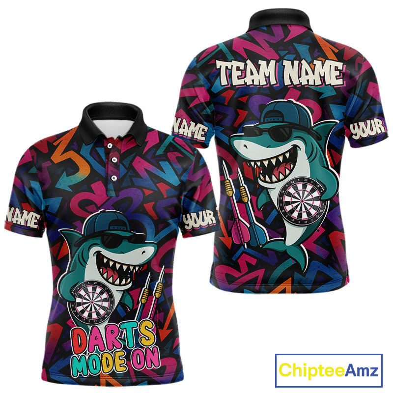 Darts Mode On Funny Shark Graffiti Style Custom Dart Shirts For Men, Dart Jersey Best Darts Outfit TDM4093