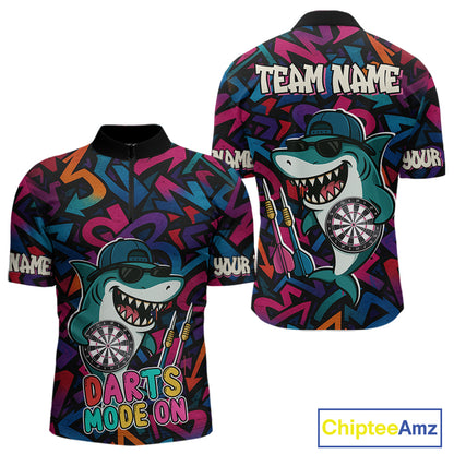 Darts Mode On Funny Shark Graffiti Style Custom Dart Shirts For Men, Dart Jersey Best Darts Outfit TDM4093