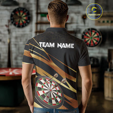 Load image into Gallery viewer, Black And Gold Dart Shirts For Men Custom 3D Dartboard Jersey, Darts Team Polo &amp; Quarter Zip TDM4094