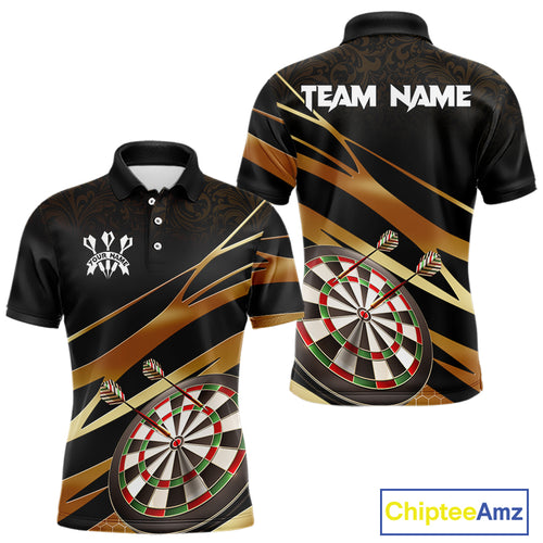 Black And Gold Dart Shirts For Men Custom 3D Dartboard Jersey, Darts Team Polo & Quarter Zip TDM4094