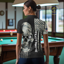 Load image into Gallery viewer, Grunge Camo Skull American Flag Billiard Shirt For Women Custom Patriotic 8 Ball Pool Team Jersey TDM4276