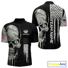 Load image into Gallery viewer, Grunge Camo Skull American Flag Billiard Shirt For Men Custom Patriotic 8 Ball Pool Team Jersey TDM4276