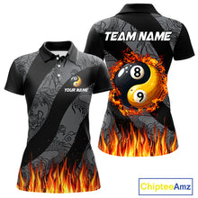 Load image into Gallery viewer, Personalized Flame Ying And Yang 8 Ball &amp; 9 Ball Billiard Shirt For Women, Funny Pool Team Jerseys TDM4278