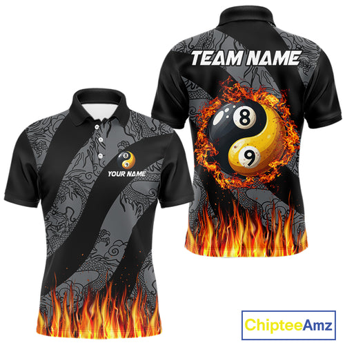 Personalized Flame Ying And Yang 8 Ball & 9 Ball Billiard Shirt For Men, Funny Pool Team Jerseys TDM4278