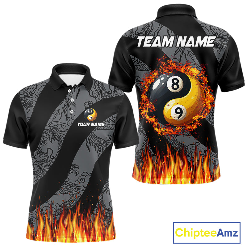 Personalized Flame Ying And Yang 8 Ball & 9 Ball Billiard Shirt For Men, Funny Pool Team Jerseys TDM4278