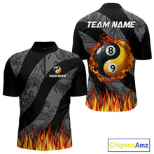 Load image into Gallery viewer, Personalized Flame Ying And Yang 8 Ball &amp; 9 Ball Billiard Shirt For Men, Funny Pool Team Jerseys TDM4278