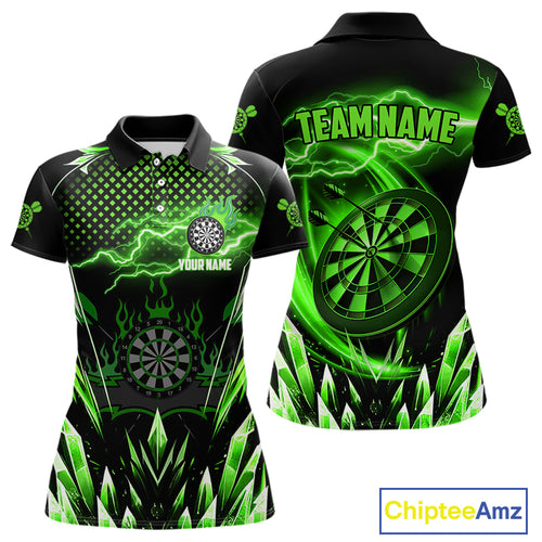 Personalized Green Icy Lightning Darts Shirt For Women Custom Dart League Team Jersey Polo & 1/4 Zip TDM4464