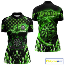 Load image into Gallery viewer, Personalized Green Icy Lightning Darts Shirt For Women Custom Dart League Team Jersey Polo &amp; 1/4 Zip TDM4464