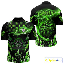 Load image into Gallery viewer, Personalized Green Icy Lightning Darts Shirt For Men Custom Dart League Team Jersey Polo &amp; 1/4 Zip TDM4464