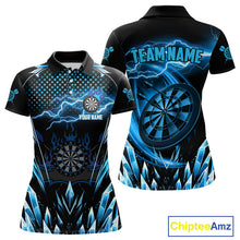 Load image into Gallery viewer, Personalized Blue Icy Lightning Darts Shirt For Women Custom Dart League Team Jersey Polo &amp; 1/4 Zip TDM4465